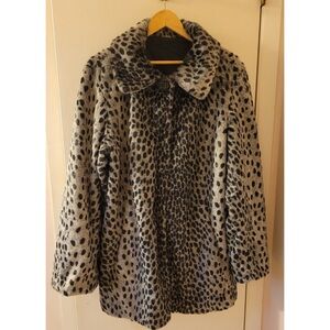 Gray Faux Fur Leopard Print Swing Coat Reversible